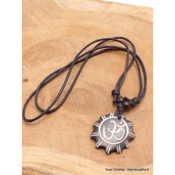 Collier tibétain bouddhiste Om os noir Bijoux tibetains bouddhistes WN58