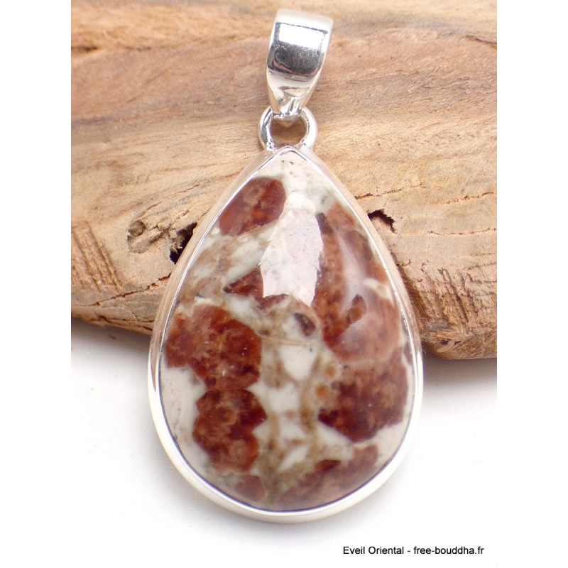 Pendentif goutte Grenat Spessartine sur calcaire Pendentifs pierres naturelles LAM15.1