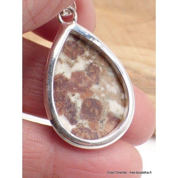 Pendentif goutte Grenat Spessartine sur calcaire Pendentifs pierres naturelles LAM15.1