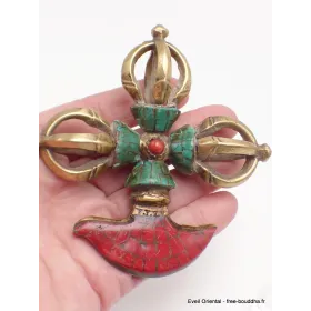 Double Dorjé tibétain et kartika en laiton et pierres - Dordjé, double dorjé (sans cloche)