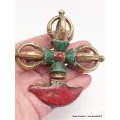 Double Dorjé tibétain et kartika en laiton et pierres - Dordjé, double dorjé (sans cloche)