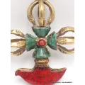 Double Dorjé tibétain et kartika en laiton et pierres - Dordjé, double dorjé (sans cloche)