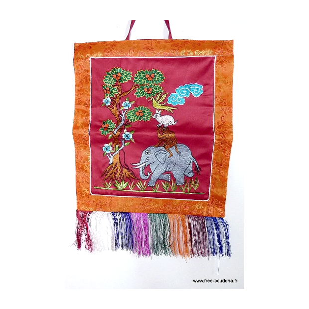 Décoration bouddhiste Quatre amis bordeau Tentures tibétaines Bouddha QUAT3