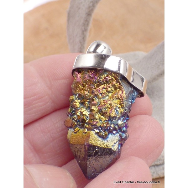 Pendentif argent Quartz Spirit et titane Pendentifs pierres naturelles LAM29