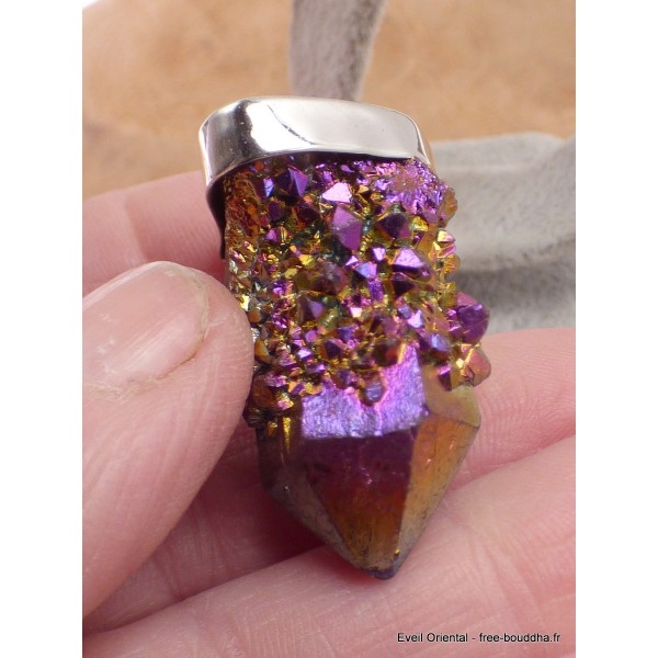 Pendentif argent Quartz Spirit et titane Pendentifs pierres naturelles LAM29