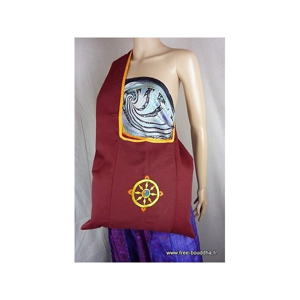 Sac de moine bouddhiste rouge Roue du Dharma Sacs tibétains et indiens sac MO10