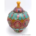 Grosse Boîte à bijoux tibétaine en Ambre signes auspicieux - Artisanat tibétain bouddhiste