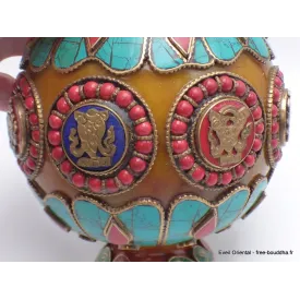 Grosse Boîte à bijoux tibétaine en Ambre signes auspicieux - Artisanat tibétain bouddhiste