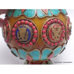 Grosse Boîte à bijoux tibétaine en Ambre signes auspicieux Artisanat tibétain bouddhiste BAT7