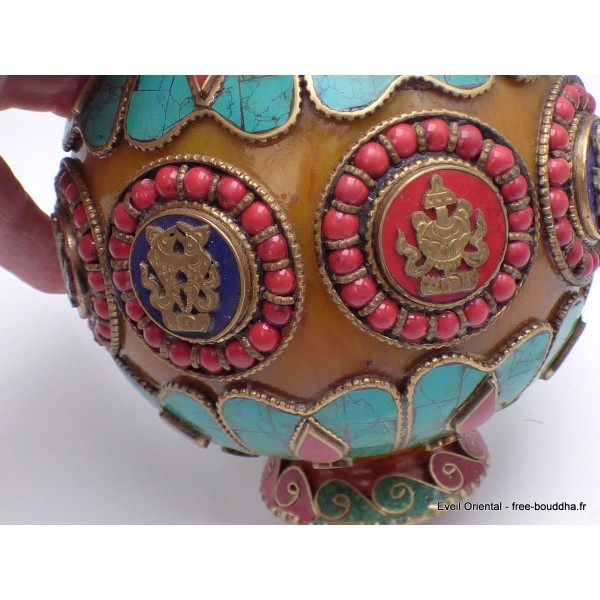 Grosse Boîte à bijoux tibétaine en Ambre signes auspicieux Artisanat tibétain bouddhiste BAT7-a