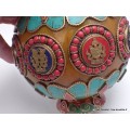 Grosse Boîte à bijoux tibétaine en Ambre signes auspicieux Artisanat tibétain bouddhiste BAT7-a