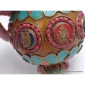Grosse Boîte à bijoux tibétaine en Ambre signes auspicieux - Artisanat tibétain bouddhiste