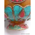 Grosse Boîte à bijoux tibétaine en Ambre signes auspicieux - Artisanat tibétain bouddhiste