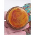 Grosse Boîte à bijoux tibétaine en Ambre signes auspicieux Artisanat tibétain bouddhiste BAT7-a