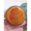 Grosse Boîte à bijoux tibétaine en Ambre signes auspicieux - Artisanat tibétain bouddhiste