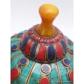 Grosse Boîte à bijoux tibétaine en Ambre signes auspicieux - Artisanat tibétain bouddhiste