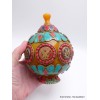 Grosse Boîte à bijoux tibétaine en Ambre signes auspicieux Artisanat tibétain bouddhiste BAT7-a