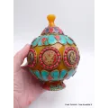 Grosse Boîte à bijoux tibétaine en Ambre signes auspicieux - Artisanat tibétain bouddhiste