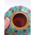 Grosse Boîte à bijoux tibétaine en Ambre signes auspicieux - Artisanat tibétain bouddhiste