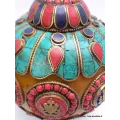 Grosse Boîte à bijoux tibétaine en Ambre signes auspicieux - Artisanat tibétain bouddhiste