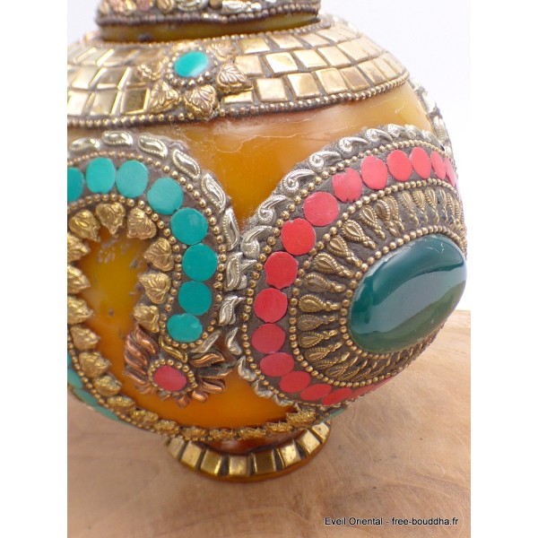 Grosse Boîte à bijoux tibétaine en Ambre Onyx Artisanat tibétain bouddhiste BAT8