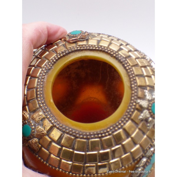 Grosse Boîte à bijoux tibétaine en Ambre Onyx Artisanat tibétain bouddhiste BAT8