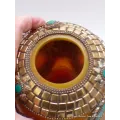 Grosse Boîte à bijoux tibétaine en Ambre Onyx - Artisanat tibétain bouddhiste