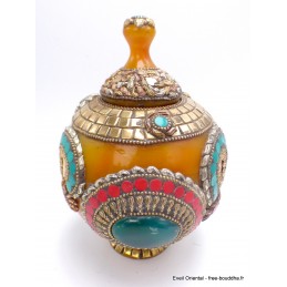 Grosse Boîte à bijoux tibétaine en Ambre Onyx Artisanat tibétain bouddhiste BAT8