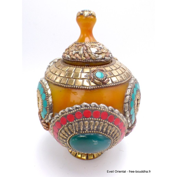 Grosse Boîte à bijoux tibétaine en Ambre Onyx Artisanat tibétain bouddhiste BAT8