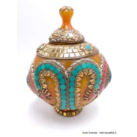 Grosse Boîte à bijoux tibétaine en Ambre Onyx - Artisanat tibétain bouddhiste