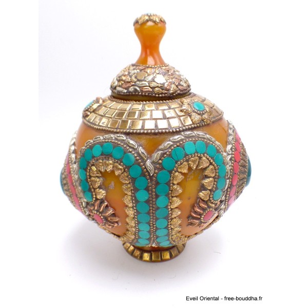 Grosse Boîte à bijoux tibétaine en Ambre Onyx Artisanat tibétain bouddhiste BAT8