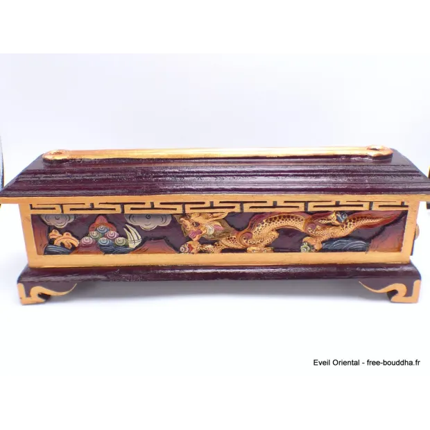Gros porte-encens tibétain en bois Dragons - Porte-encens tibétains