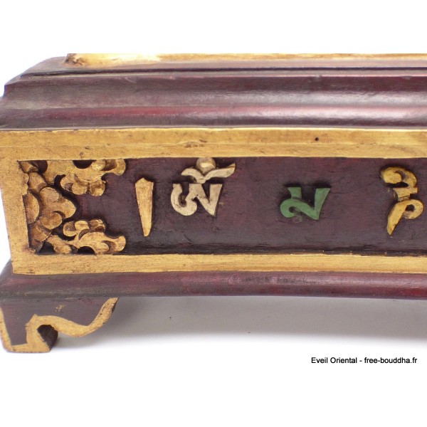 Gros porte-encens tibétain en bois Mantra de Chenrezi Brûleurs et porte-encens PEBD3