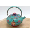 Théière bouddhiste cuivre turquoise Yeux de Bouddha - Artisanat tibétain bouddhiste