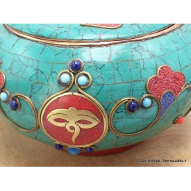Théière bouddhiste cuivre turquoise Yeux de Bouddha Artisanat tibétain bouddhiste TH2