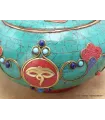 Théière bouddhiste cuivre turquoise Yeux de Bouddha - Artisanat tibétain bouddhiste