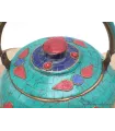 Théière bouddhiste cuivre turquoise Yeux de Bouddha - Artisanat tibétain bouddhiste