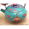 Théière bouddhiste cuivre turquoise Yeux de Bouddha Artisanat tibétain bouddhiste TH2