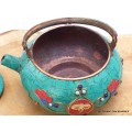 Théière bouddhiste cuivre turquoise Yeux de Bouddha Artisanat tibétain bouddhiste TH2