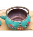 Théière bouddhiste cuivre turquoise Yeux de Bouddha - Artisanat tibétain bouddhiste