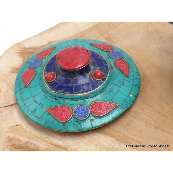 Théière bouddhiste cuivre turquoise Yeux de Bouddha Artisanat tibétain bouddhiste TH2