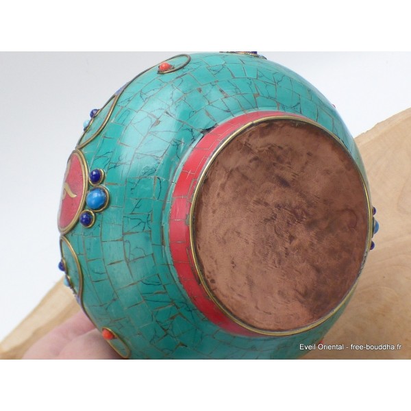 Théière bouddhiste cuivre turquoise Yeux de Bouddha Artisanat tibétain bouddhiste TH2