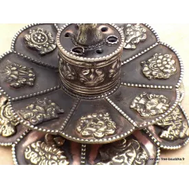 Porte-encens tibétain double Lotus en cuivre vieilli - Porte-encens tibétains