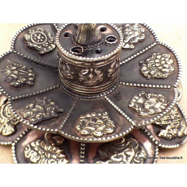 Brûleur d'encens tibétain double Lotus en cuivre vieilli Brûleurs et porte-encens AA25.6