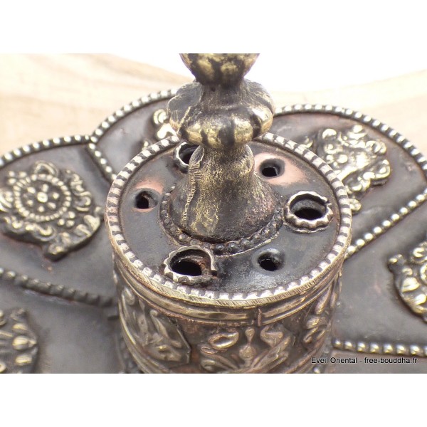 Brûleur d'encens tibétain double Lotus en cuivre vieilli Brûleurs et porte-encens AA25.6