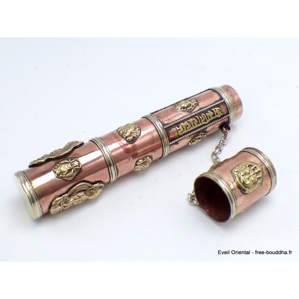 Porte encens tibétain cylindrique orné du Bouddha Brûleurs et porte-encens PEC1