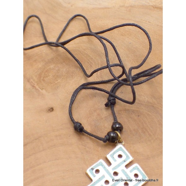 Collier tibétain pendentif Noeud sans fin turquoise Pendentifs tibétains bouddhistes ref 3700