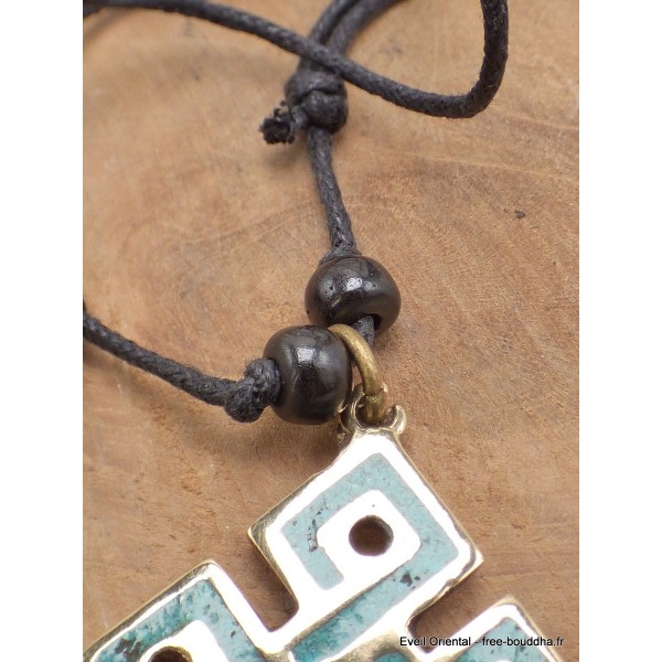 Collier tibétain pendentif Noeud sans fin turquoise Pendentifs tibétains bouddhistes ref 3700