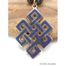 Collier tibétain pendentif Noeud sans fin bleu lapis Bijoux tibetains bouddhistes ref 3701