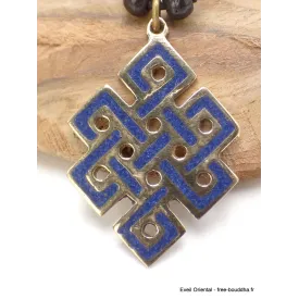 Collier tibétain pendentif Noeud sans fin bleu lapis - Colliers tibétains et népalais